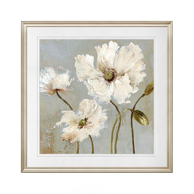 Traditional Style Flower Canvas Wall Art Light Color Textured Painting for Bedroom