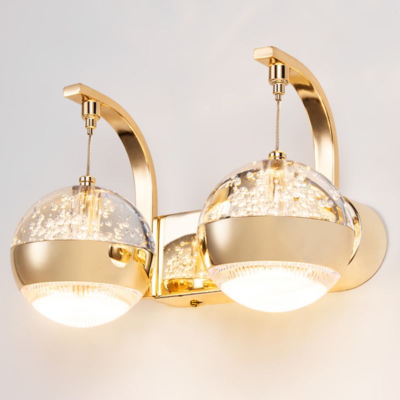 Crystal Spherical Wall Light Sconce Minimalist Gold Finish Wall Light for Bedroom