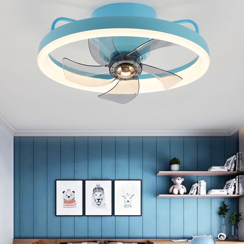 Nordic Style Metal Ceiling Fan Lamp Round Shape Colorful Ceiling Fan Light for Bedroom
