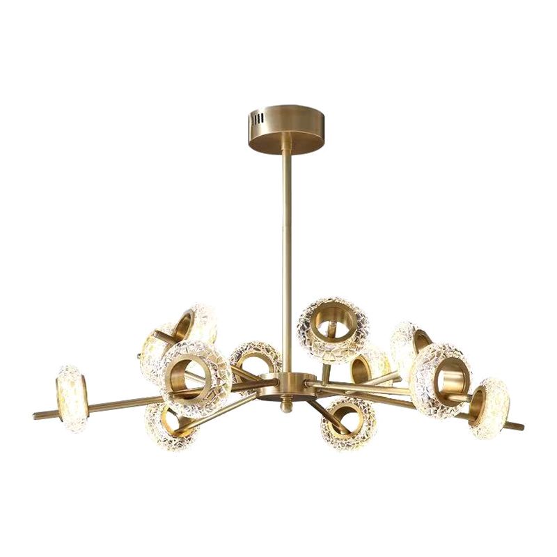 Crackled Crystal Glass Rings Pendant Lighting Postmodern Brass Finish Chandelier for Diner