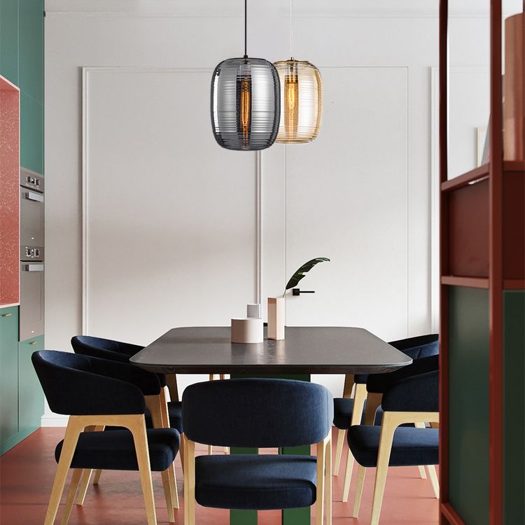 Luz colgante de vidrio de tambor de 11.8 "H