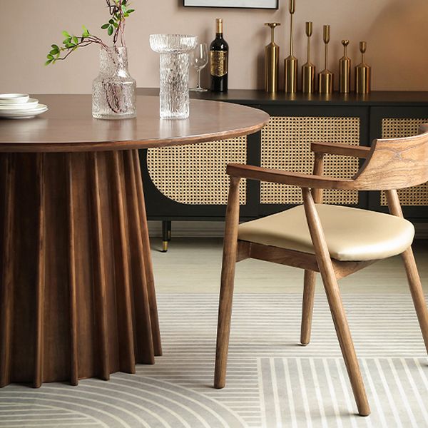 Pine Solid Wood Pedestal Table Brown Round Dining Room Kitchen Table