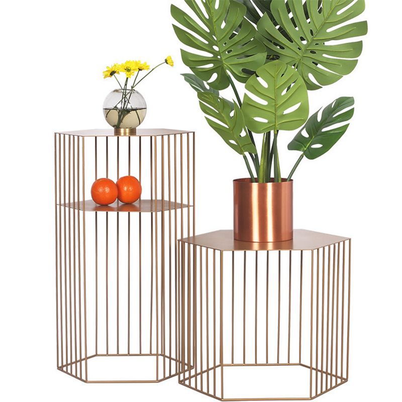 Frame Hexagon Metal End Table Set Simple Iron Sofa Side Accent Table with Storage Shelf