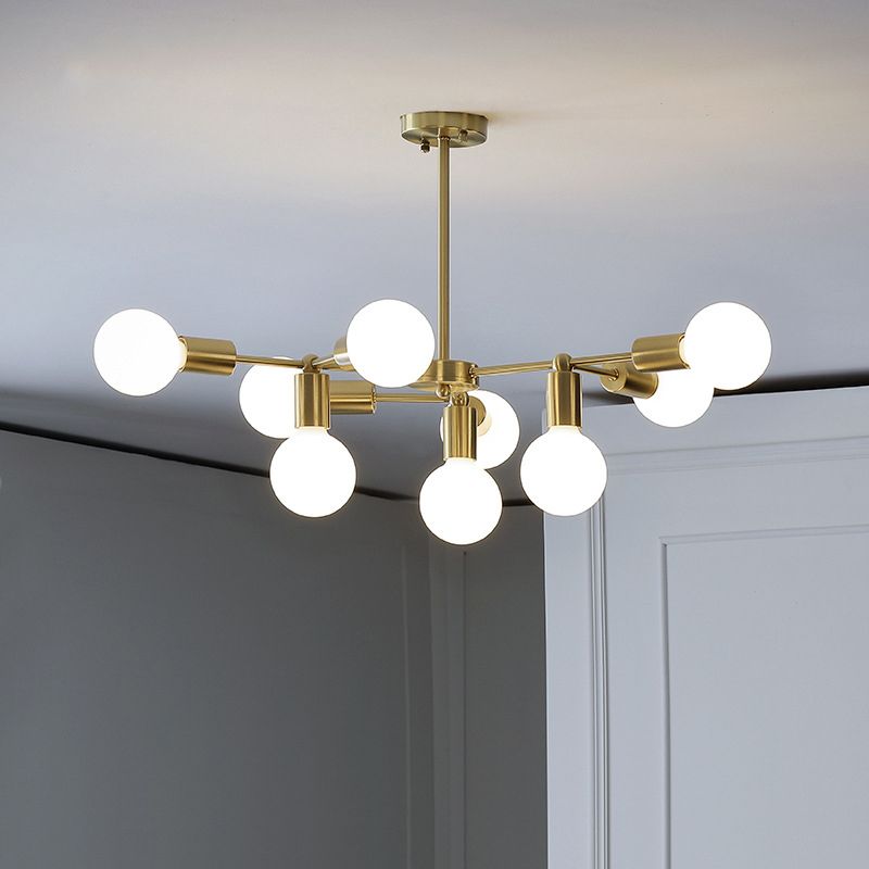 Messing Modo Anhänger Kronleuchter moderner 9 Leuchten gefrostete weiße Glashänge Deckenlampe mit Ast -Design