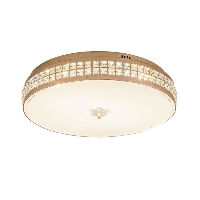 LED Round Ceiling Lighting Modern Champagne Finish Clear Rhombic/Square-Cut Crystals Flush Mount Lamp, 15.5"/19.5" W