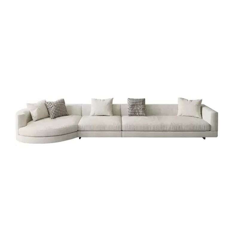 Flannelette Sectional Square Armrest Latex/down Upholstery Filled White Sofa