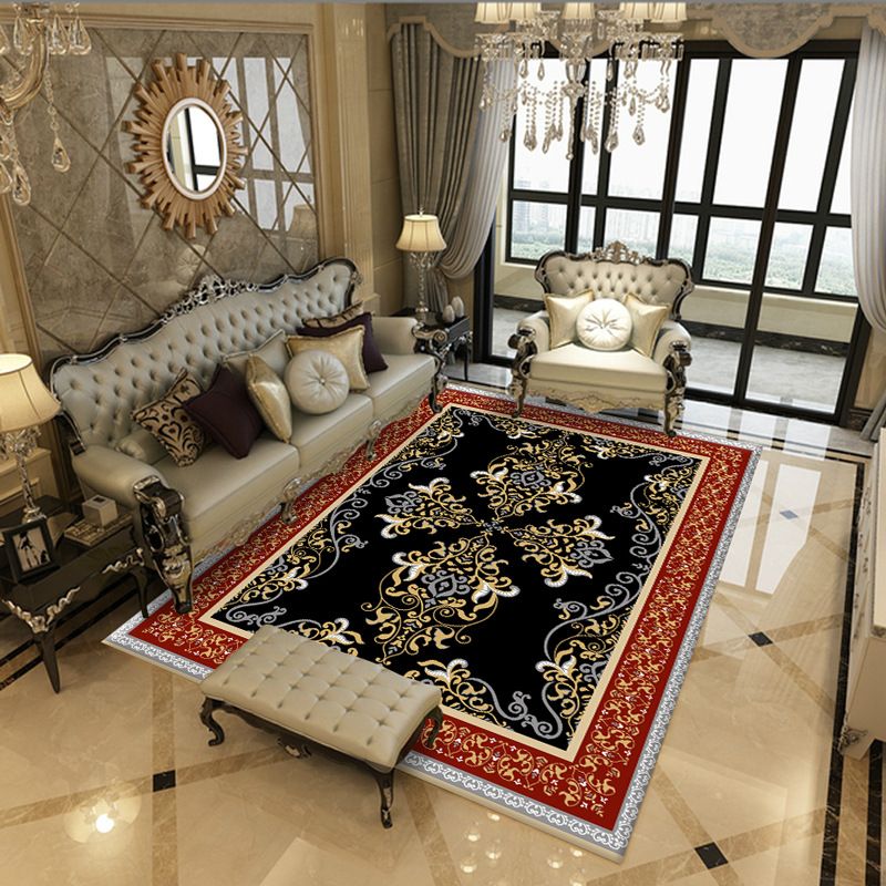 Vintage Area Teppich Einfacher Blumendruck in Indoor Teppich Polyester Flecken widerstandsfähiger Teppich für Wohnkultur