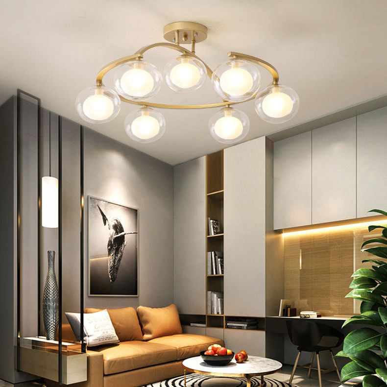 Plafond à balle à double verre lustre monté Minimaliste semi-luxuelle pour chambre à coucher
