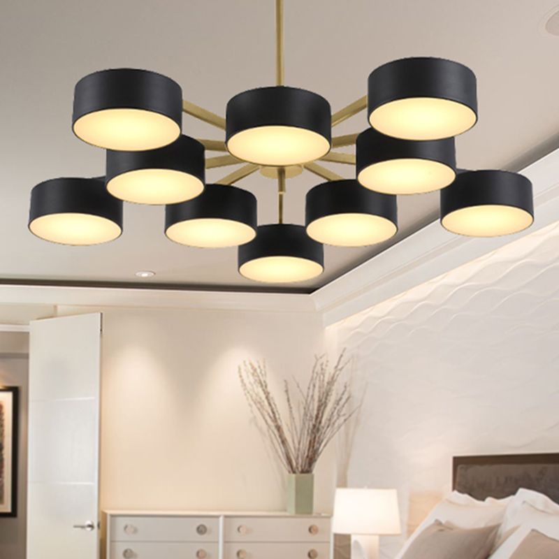 Drum Pendant Light Post Modern Metal 3/5/6/10 Lights Black/Gold Chandelier Light for Living Room