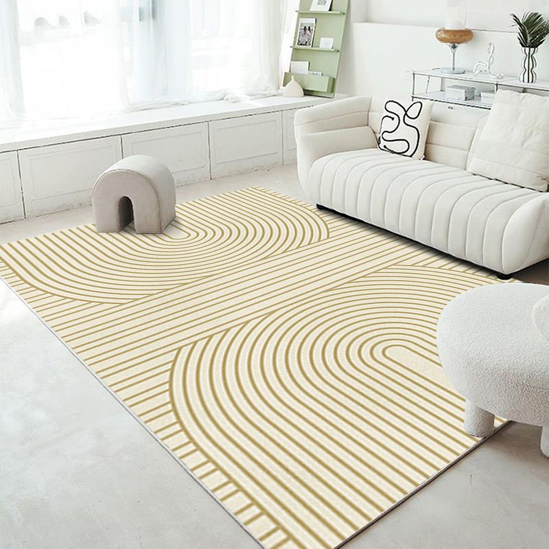 Brown Modern Rug Polyester Striped Area Rug Non-Slip Backing Rug for Living Room