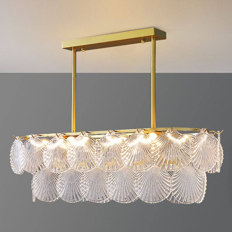 Modern Metal Ceiling Light Shell Shape Island Light with Glass Shade for Living Room