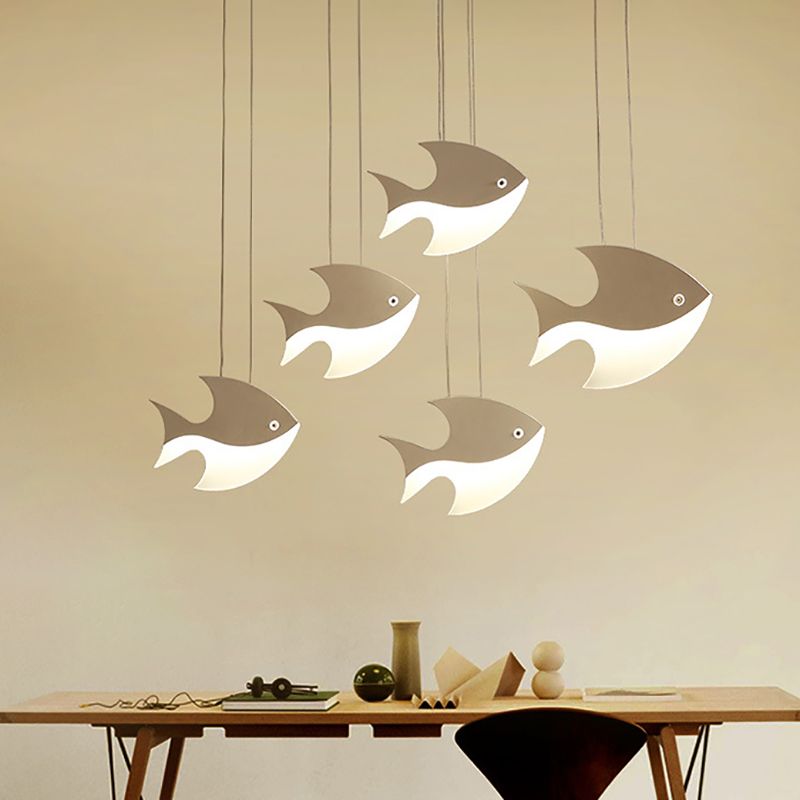 Fish Shaped LED Pendant Light Metallic Minimalist Multiple Hanging Light for Dining Room