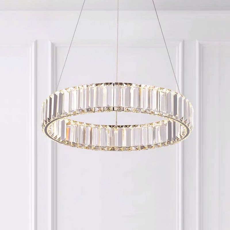 Circolo di ciondolo in acciaio inossidabile lampadario semplicità Cristallo a LED cristallino per cena