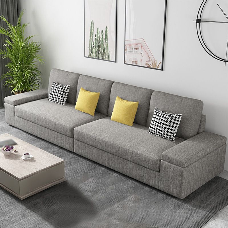 Stationary with Storage Slipcovered Square Arm Gray Cushions Sofa
