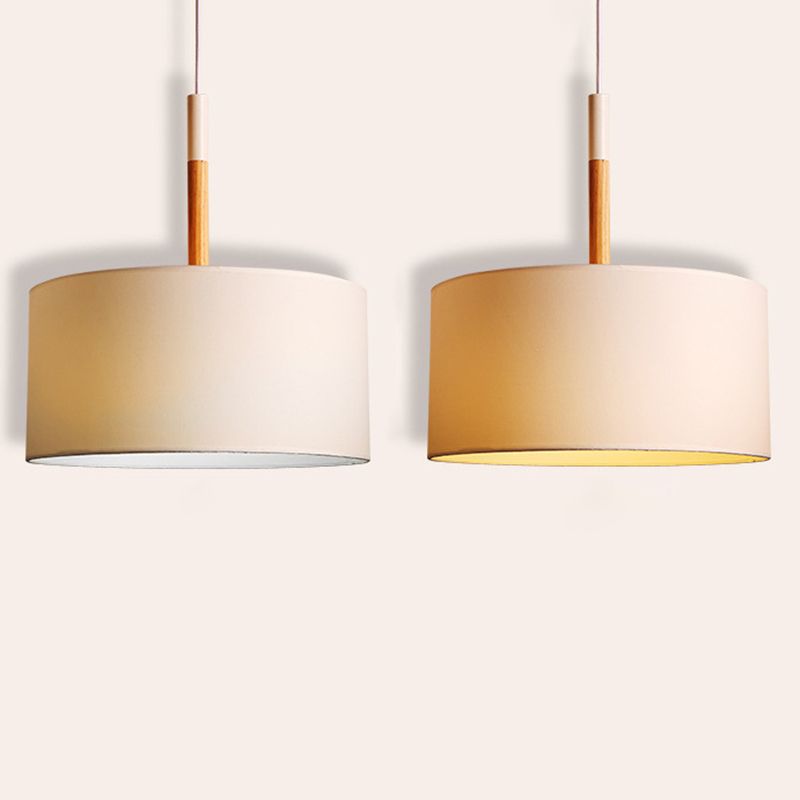 Drum Fabric Shade Pendant Hanging Lamp Modern Minimalist 1 Light Bedroom Hanging Ceiling Light