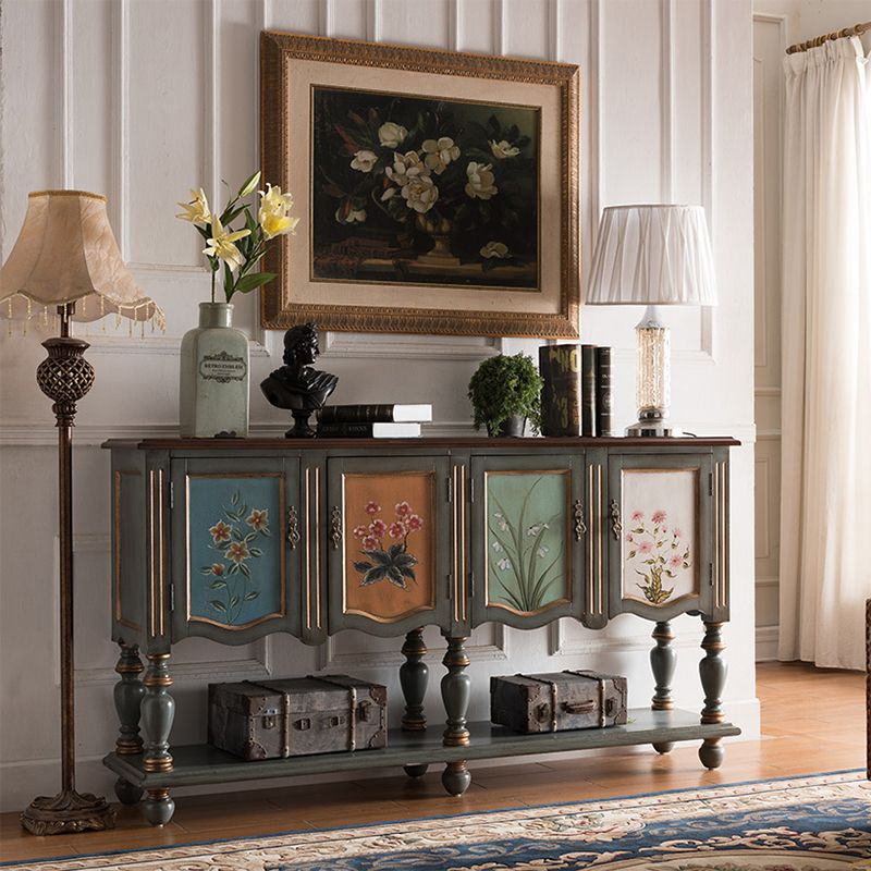 Industrial 4-Door Cabinet, 39" Tall Wood Rectangle Accent Chest, Distressed Wood
