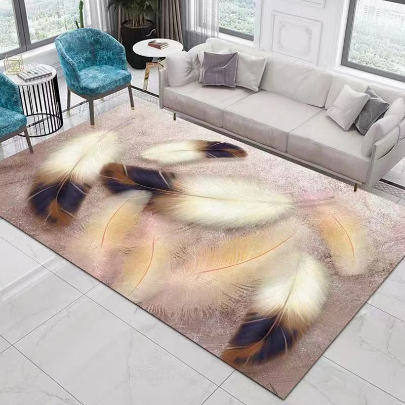Gray Feather Rug Polyester Modern Area Rug Non-Slip Backing Rug for Drawing Room