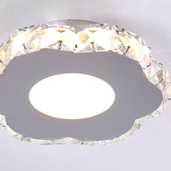 Silver Shaded Semi Flush Mount Lighting Modern LED Crystal Ceiling Light Fixture