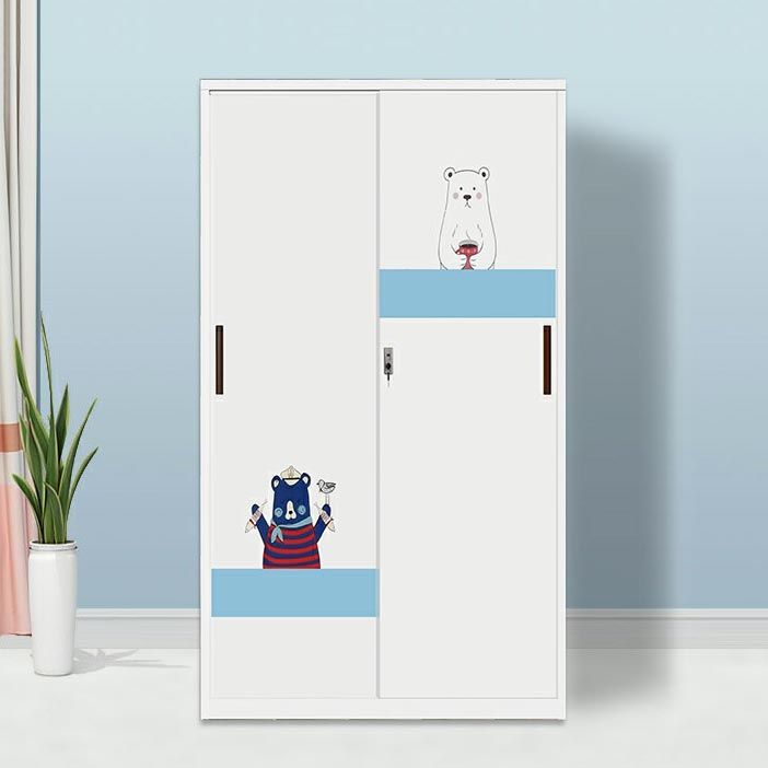 Modern Armoire Steel 2 Doors White Small Wardrobe Armoire with Lock