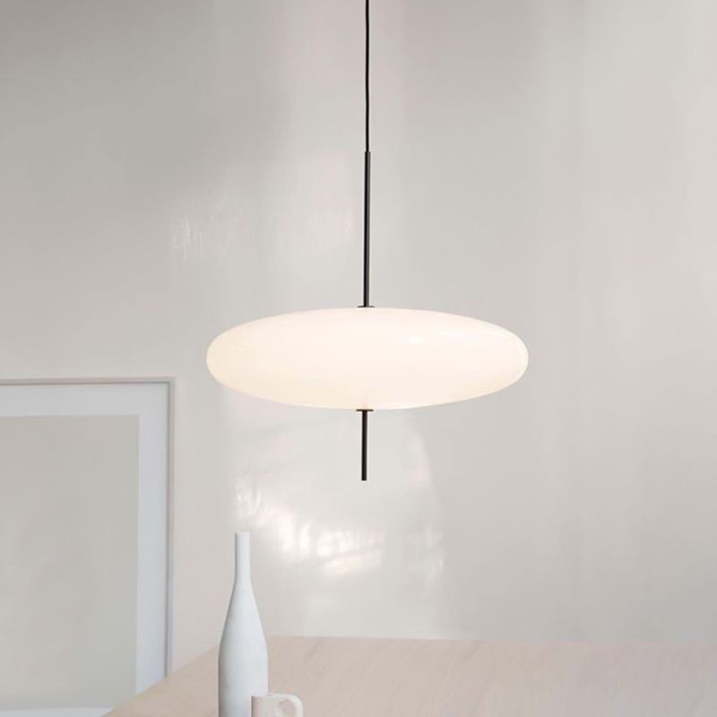 Modernism Circular Ceiling Pendant White Glass 1 Bulb Dining Room Hanging Light Kit