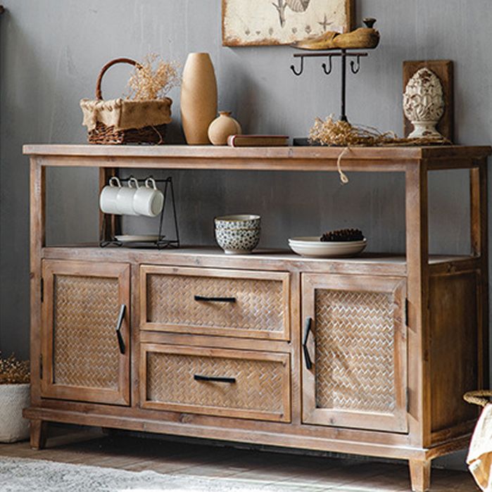 Industrial Wooden Cabinet with Doors and Drawers Distressed Wood Cabinet