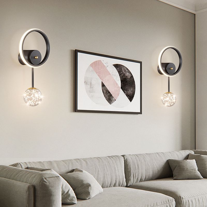 Round Shape Glass Wall Light Modern Style 2 Lights Wall Mount Light