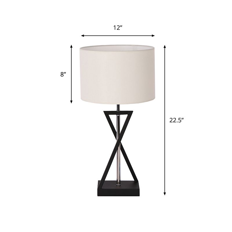 Lámpara de mesa moderna de reloj de arena tela de noche de noche iluminación con tela de batería en blanco