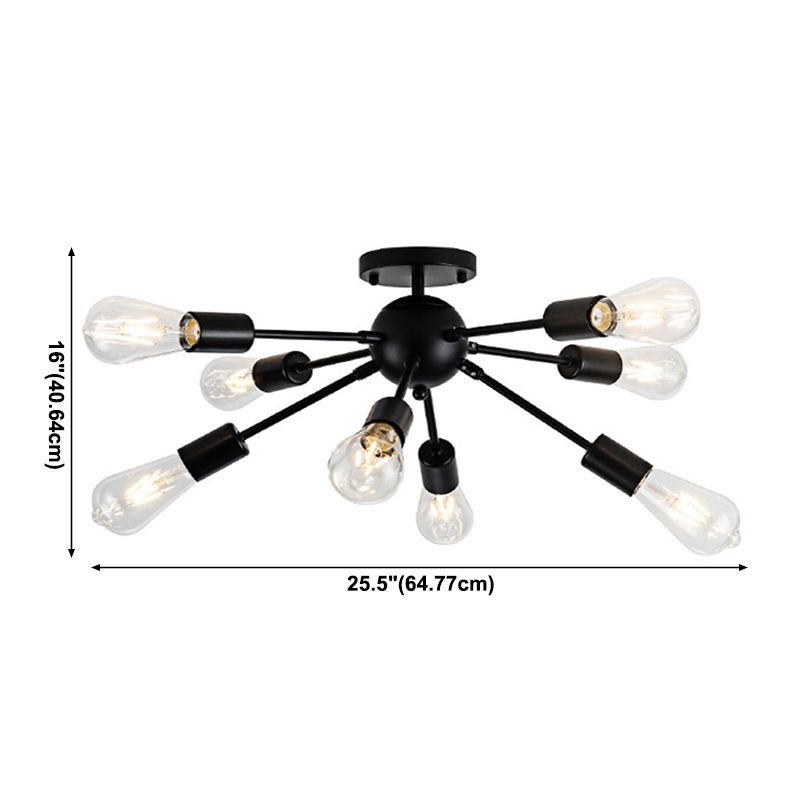 Metal Ceiling Mount Chandelier Starburst Industrial Style Semi Flush Mount