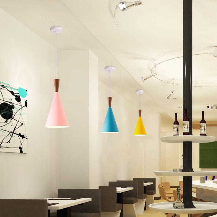 1 Light Metal Pendant Lighting Fixtures Modern Tapered Dining Room Hanging Pendant Lights