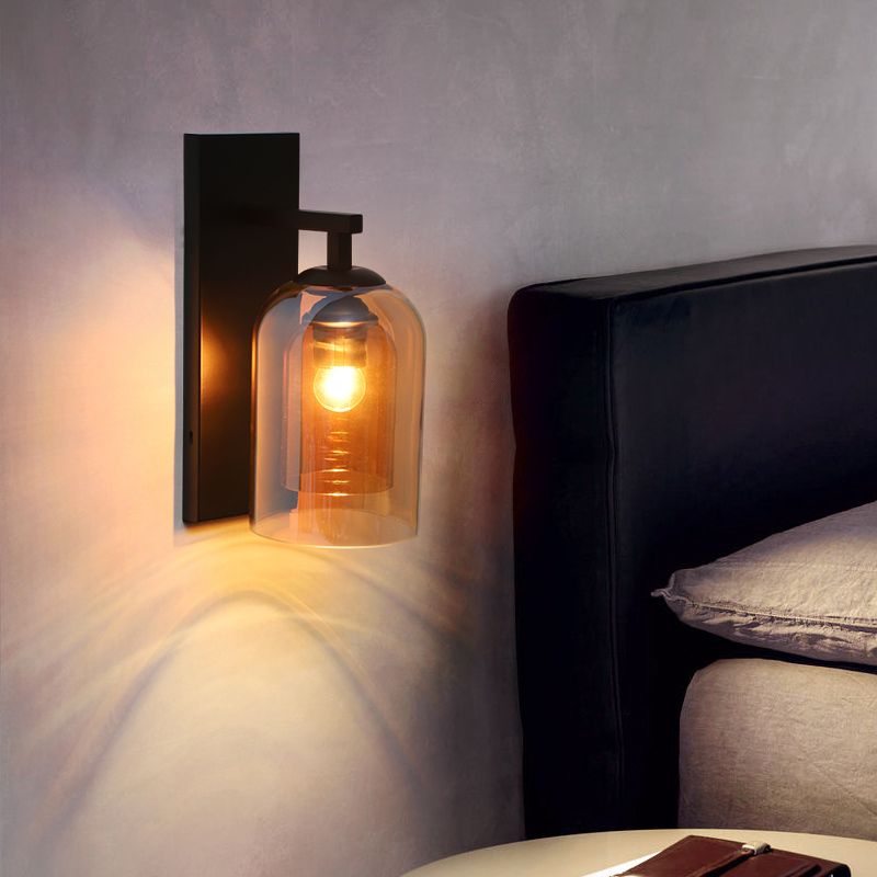 Contemporary Style Shaded Wall Lighting Fixture Glass Bedroom Wall Sconce Lighting