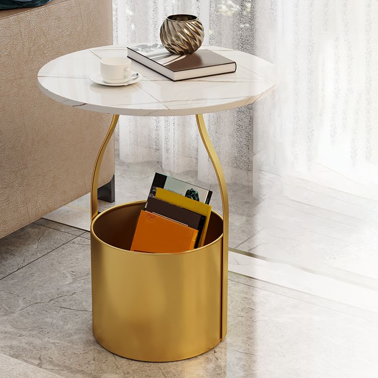 19.6" Tall Modern Round Slate Top Side Table Iron Pedestal End Table