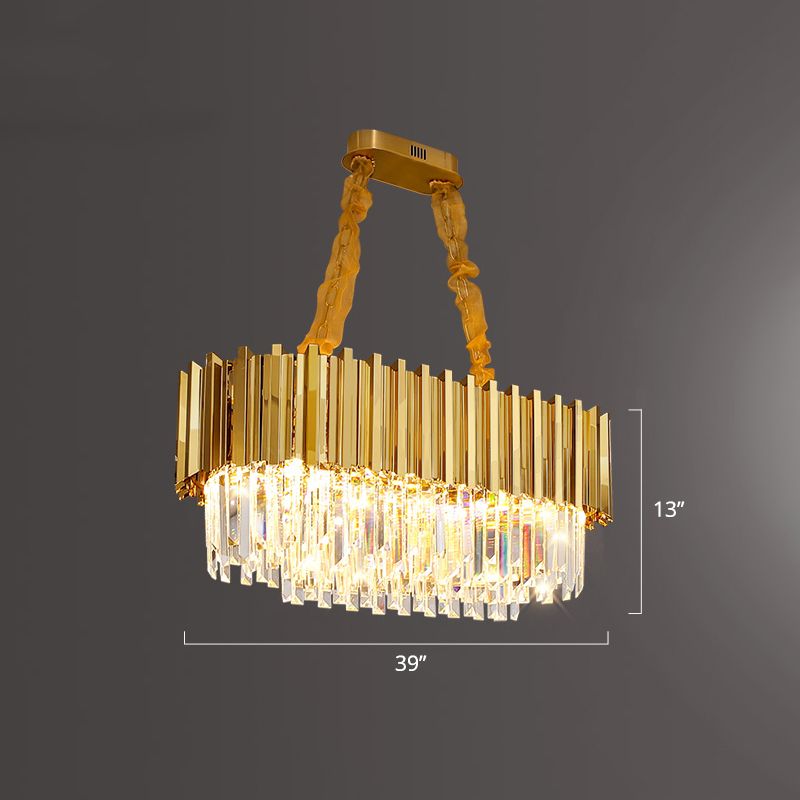 Layered Dining Room Ceiling Mount Chandelier Prismatic Crystal Modern Semi Flush Light in Gold