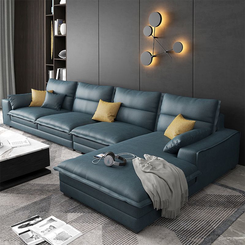 4-Seater Faux Leather Sectional with Pillows Back and Square Arms