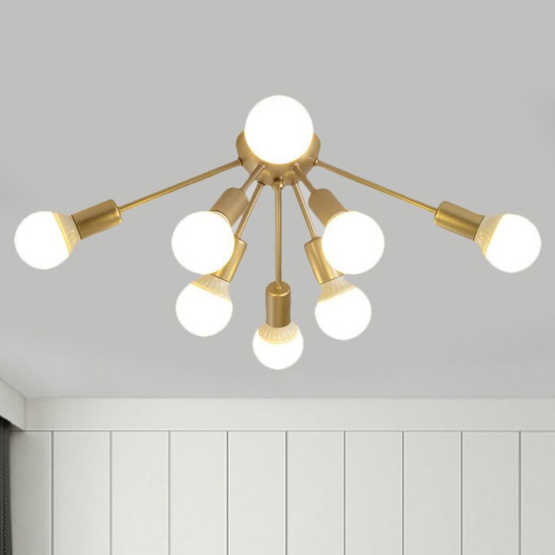 Plafonnier Semi-encastré en métal Spoutnik, moderne, 8/12 lumières, blanc/noir/or, pour salon