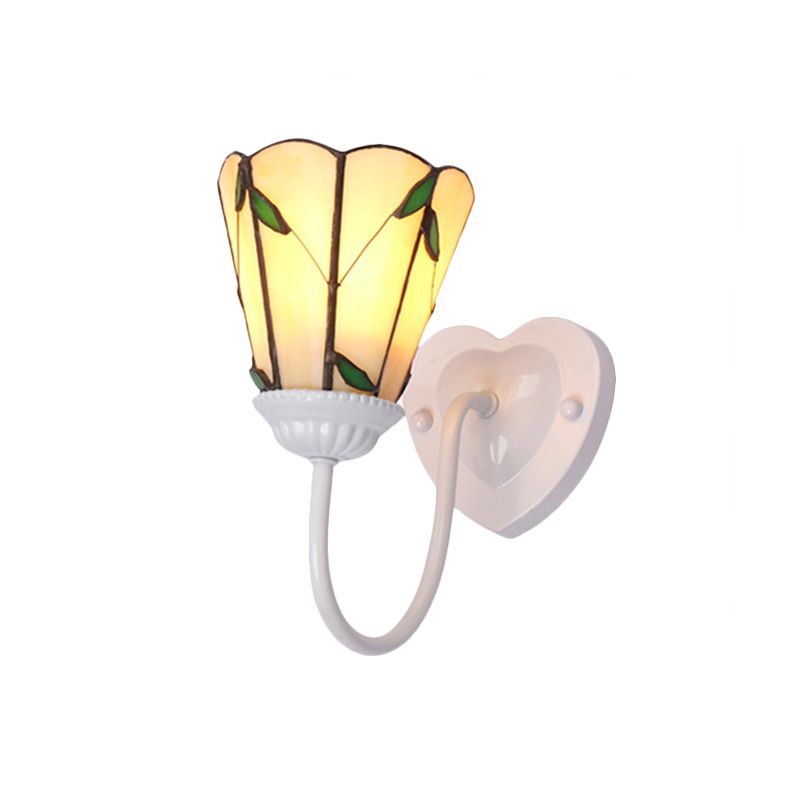 Lily Beige Glass Wall Light Fixture Tiffany 1 Head White/Blue/Antique Brass Sconce Lighting for Bedroom