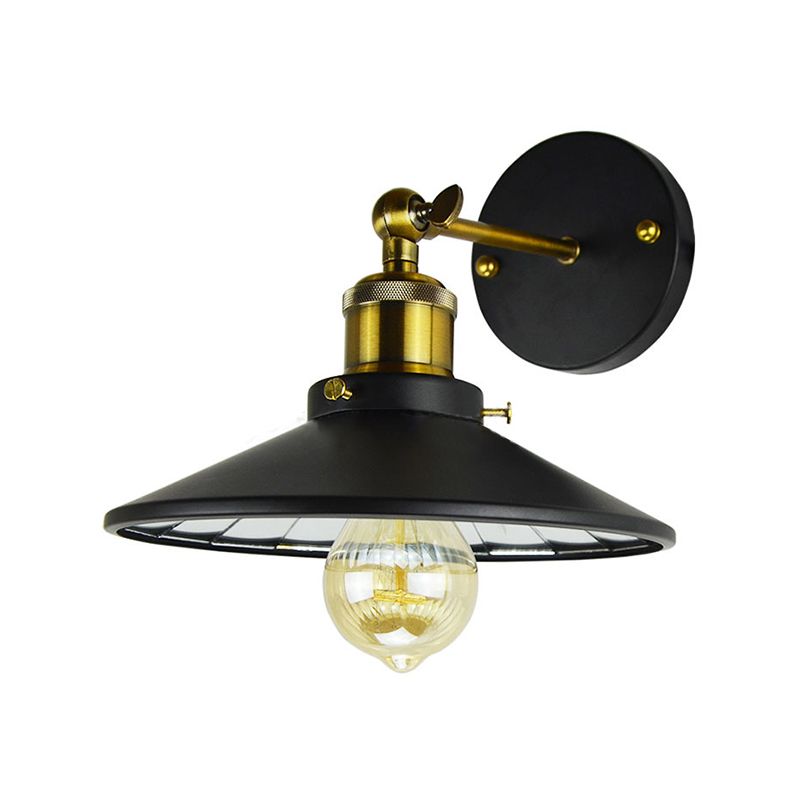 Antiqued Wide Flare Sconce Light Fixture 1 Head Metallic Wall Mounted Lamp in Black for Restaurant
