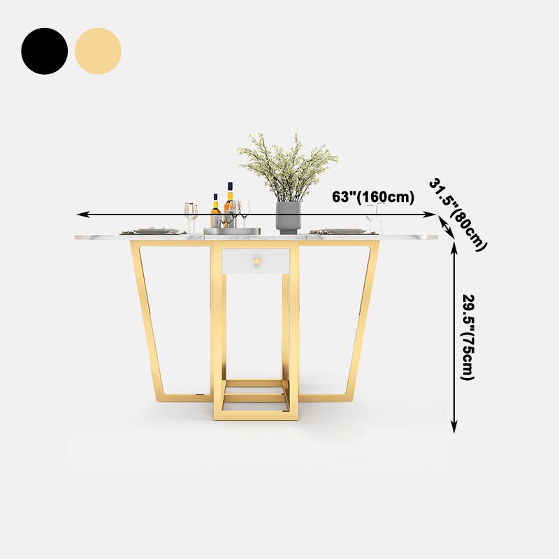 Modern White Dining Table 63" Rectangle Sintered Stone Drop-Leaf Table for Home Use