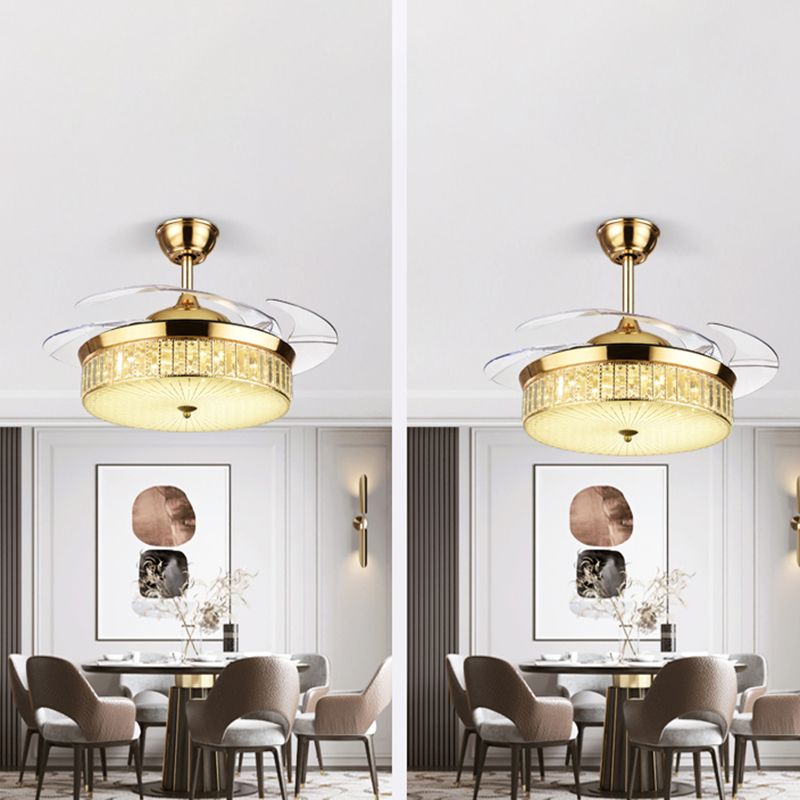 Minimalistische runde Anhängerlüfterbeleuchtung Kristall Wohnzimmer LED SEMI-Flush Deckenleuchte mit Fernbedienung