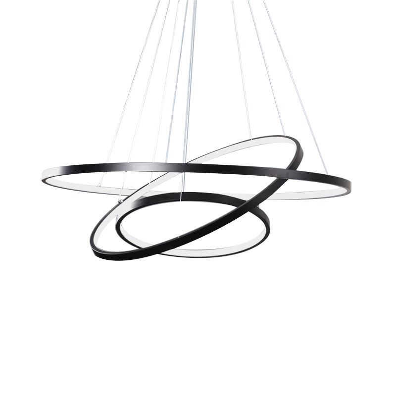 Height Adjustable 3-Tier Circle Chandelier Simple Style Metal Bedroom LED Hanging Light in Black/White