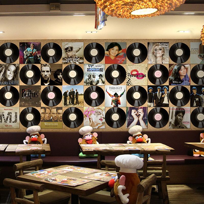 Decorative Cassette and Grid Mural Wallpaper Non-Woven Fabric Nostalgic Wall Covering for Bar