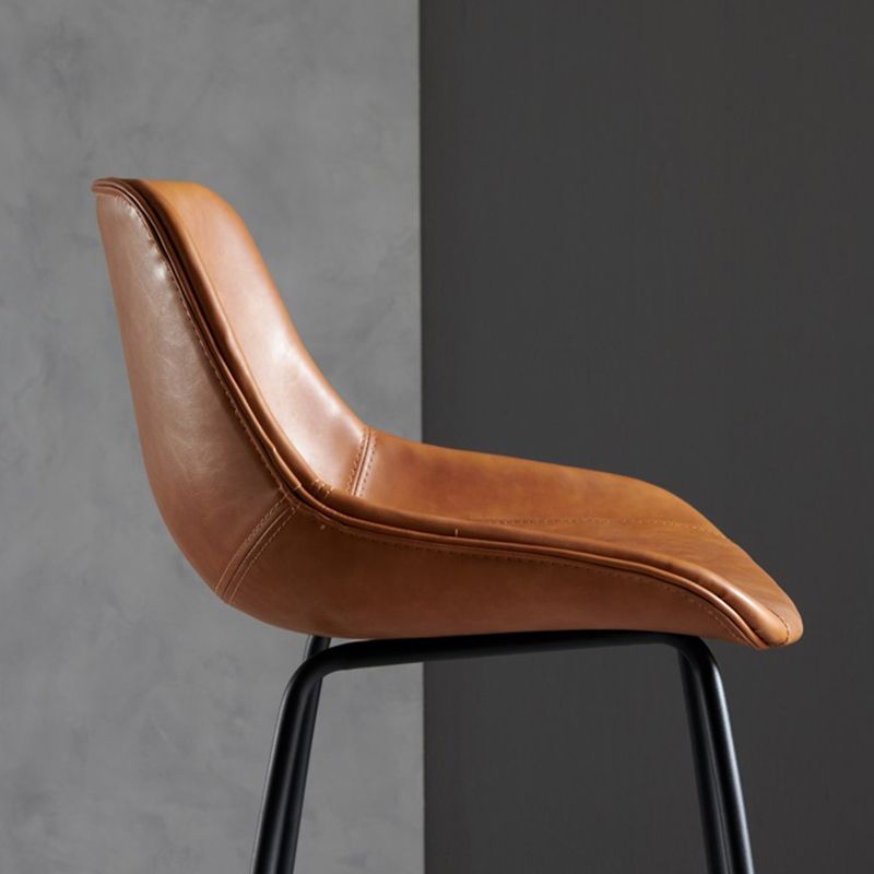 Industrial Bucket Leather Counter Bar Stool Footrest Counter Chair with Black Base