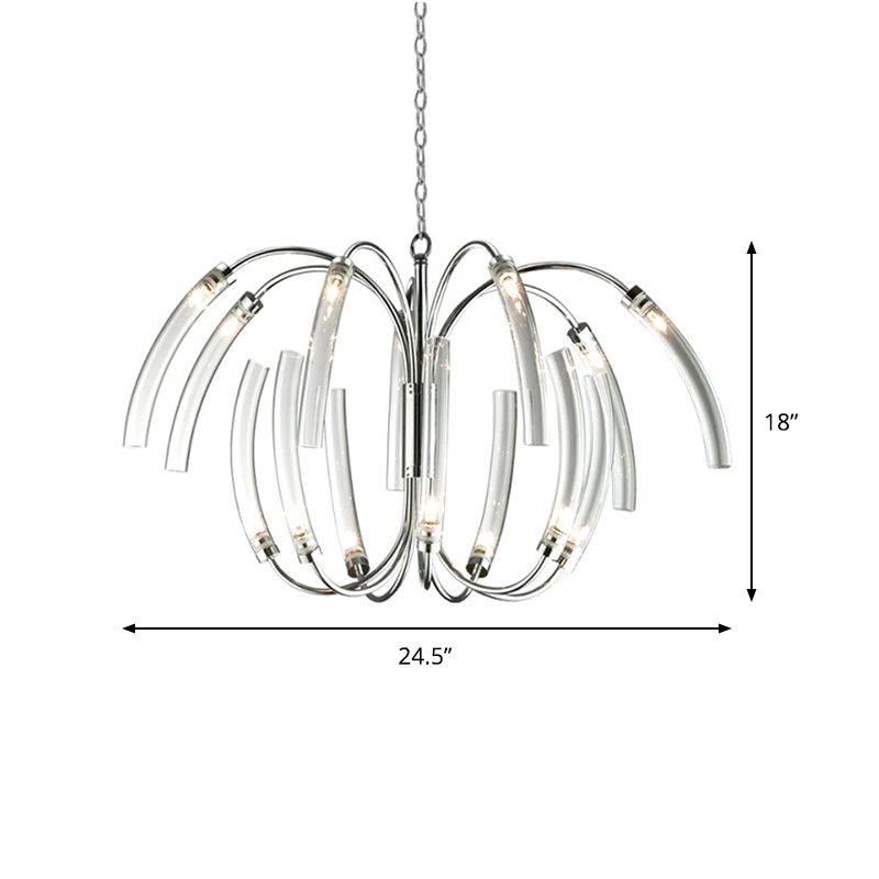 Curved Tube Chandelier Lamp Contemporary Style Clear Glass 16/24 Lights Chrome Hanging Light Fixture