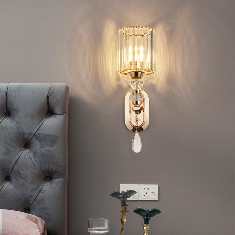 Cylinder Crystal 1-Light Wall Sconce Contemporary Wall Mounted Lamp for Living Room