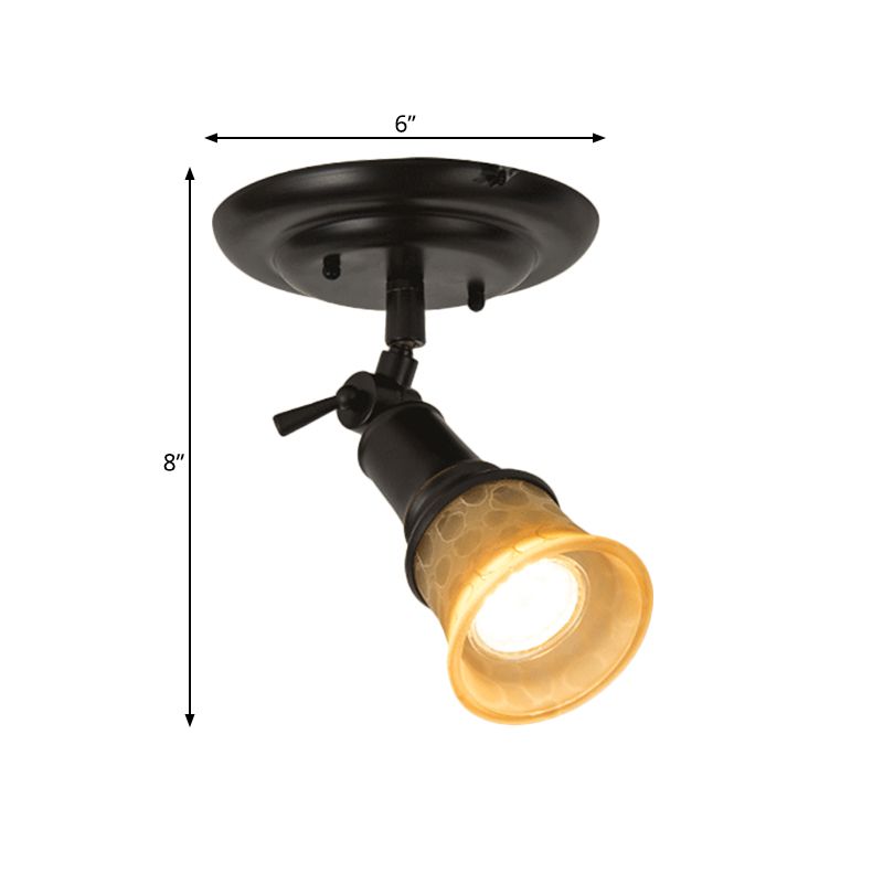 1/3-Head Frosted Glass Semi Flush Traditional Black Finish Black Bell Corridor Adjustable Metallic Ceiling Light