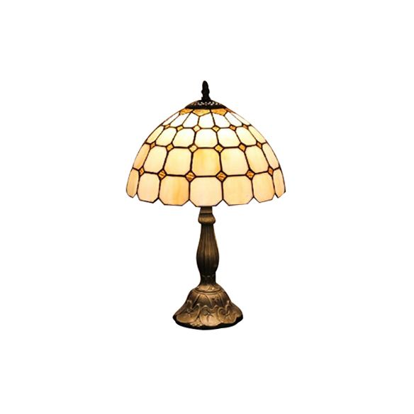 12"/8" Wide Lattice Bowl Office Desk Light with Bead Glass Single Light Tiffany Desk Lamp in White for Hotel