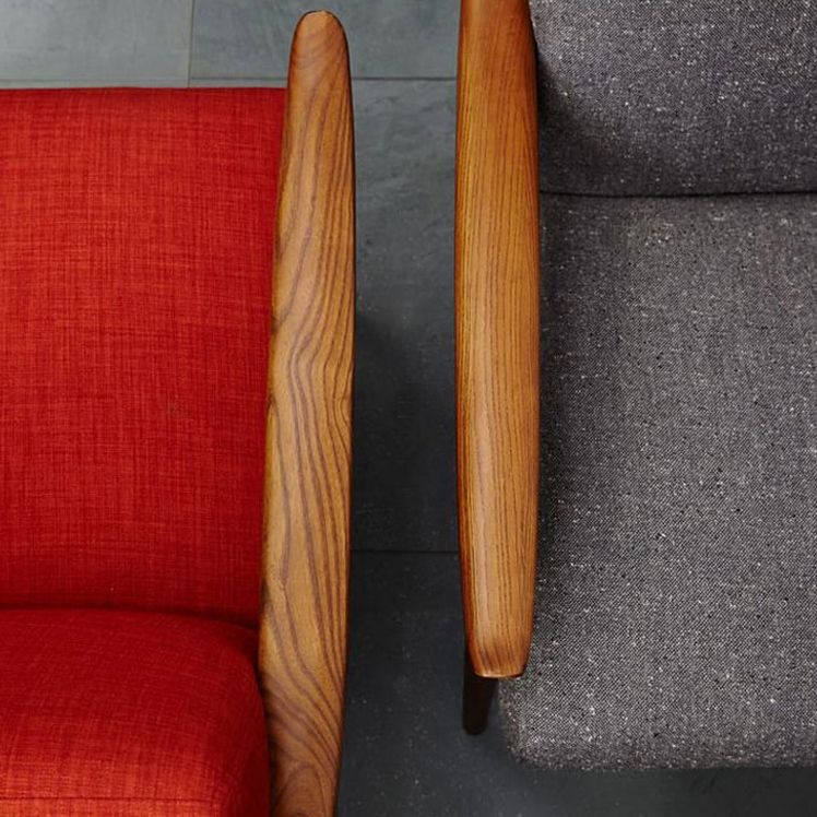 Nordic Arms Included Basic Four Leg Square Cushion Back Arms Armchair