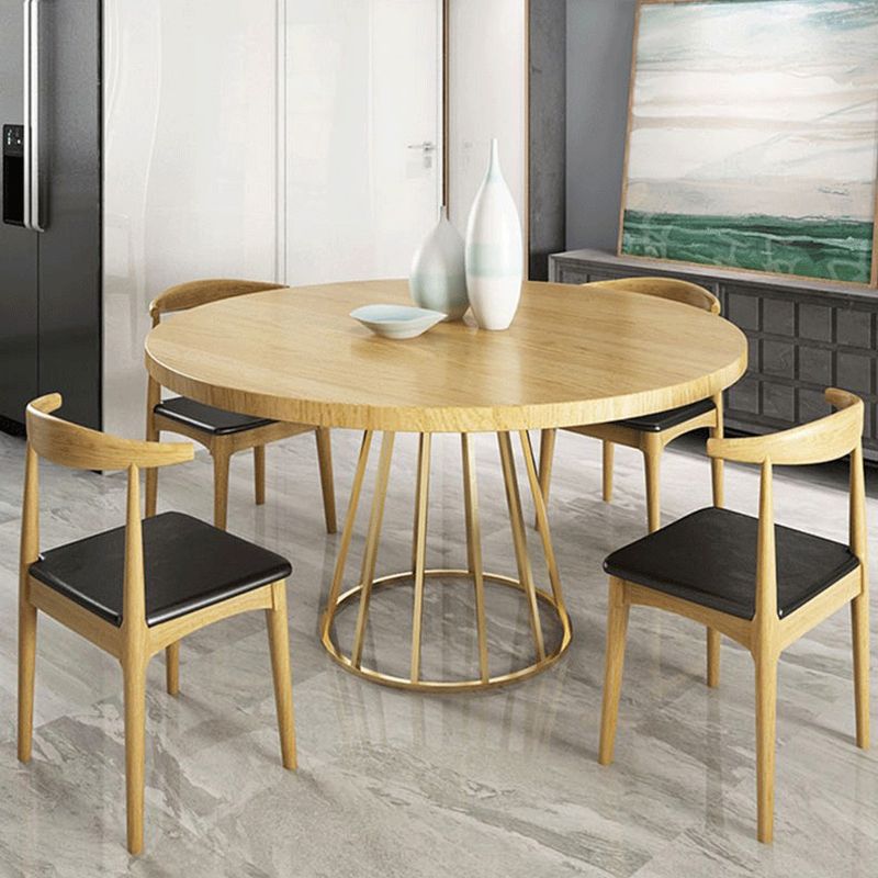 Contemporary 1/2/5/7 Pieces Furniture Round Solid Wood Dining Table Set in Brown