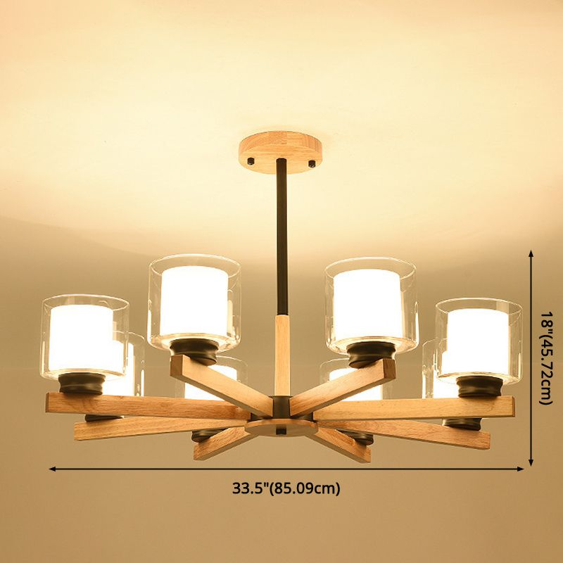 Cylinder Chandelier Lighting Fixtures Modern White Glass Suspension Light With Wooden Stand for Living Room