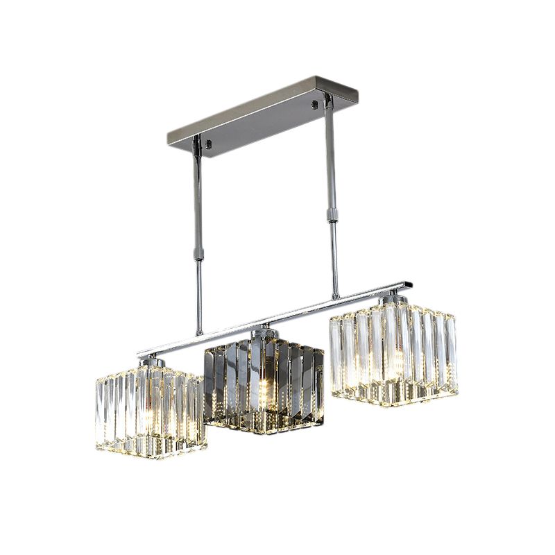 Cube Island Ceiling Light Modernism Crystal Shaded 3/4 Lights Chrome Pendant Light over Table