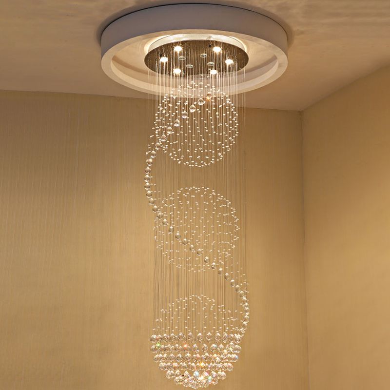 Spiral Droplet Hanging Light Fixtures Modern Simple Stainless Steel Ceiling Pendant for Stairwell